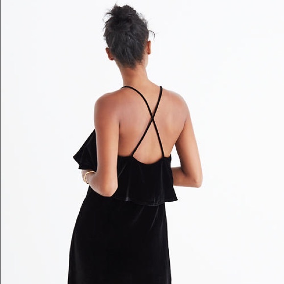 Madewell Dresses & Skirts - Madewell Ruffle Black Velvet Mini Dress Size Small